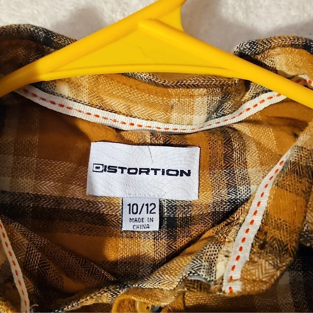 Distortion Boys 10/12 Brown Black White Plaid Long Sleeve Collared Button-Up